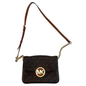**SOLD** MICHAEL KORS FULTON MK Signature Brown Flap Crossbody Bag